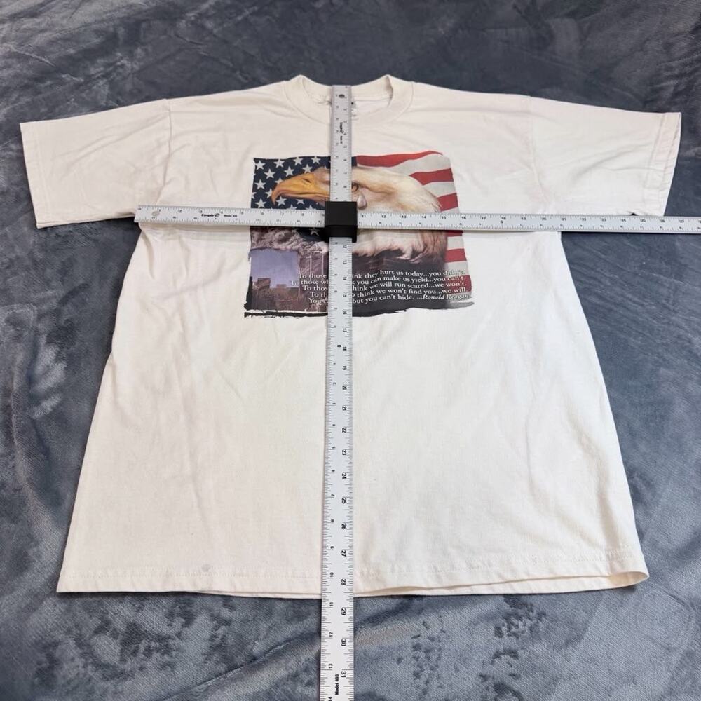 American Flag Bald Eagle Patriotic Jerzees T Shirt Sz L Mens White Graphic Tee - Picture 5 of 11